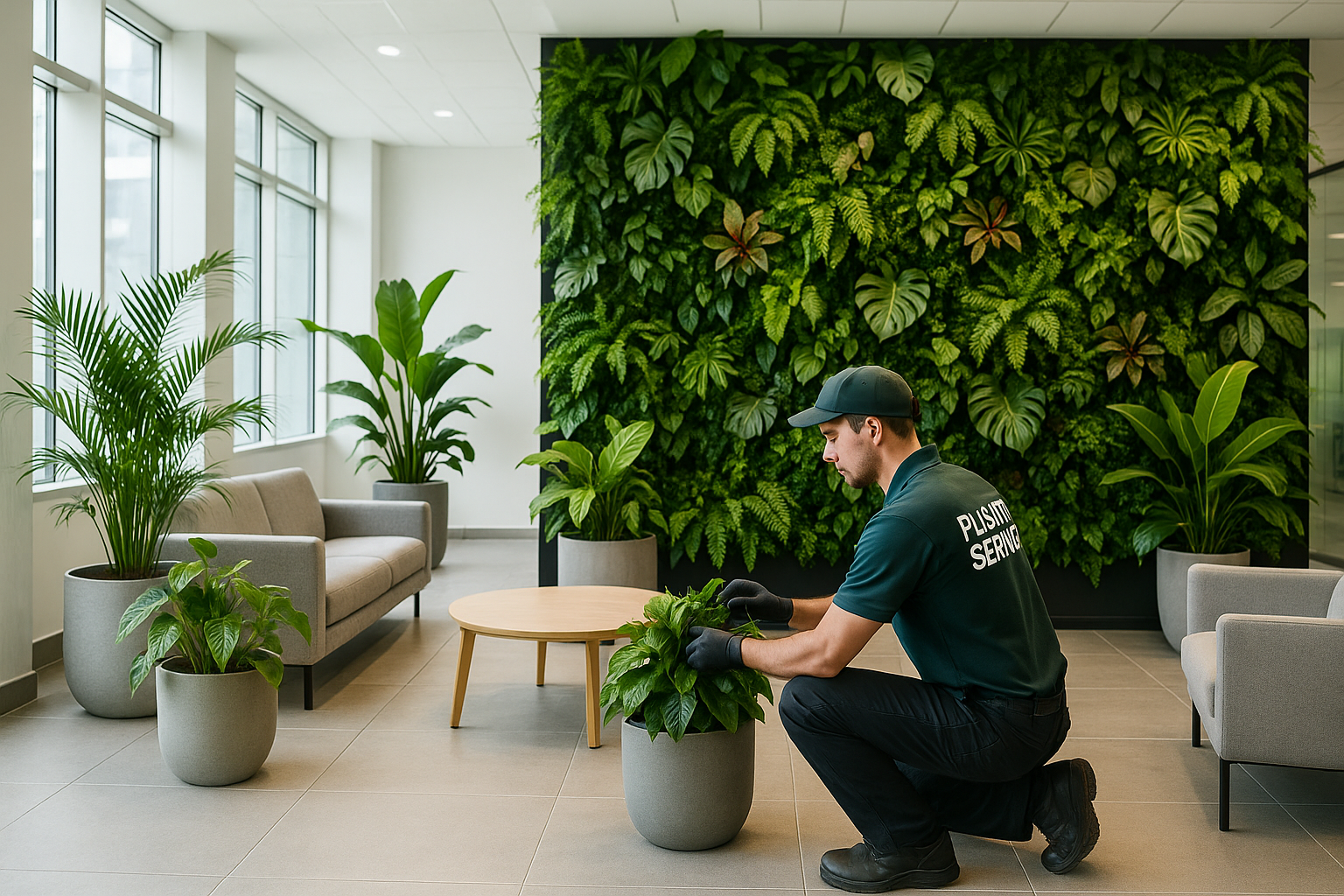 Providing, installing, and maintaining live indoor plants and green walls for offices, hotels, and lobbies.