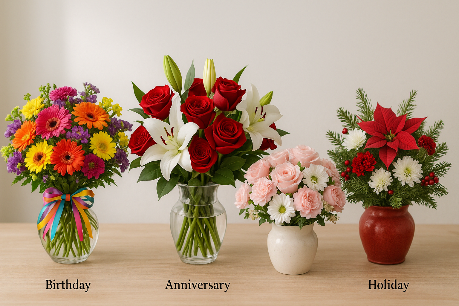 Special Occasions: Florals for birthdays, anniversaries, baby showers, and holidays.